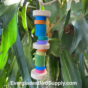 Colorful Natural Pine Wood and Cardboard Bird Chew Toy