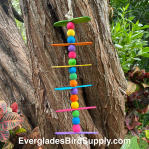 Colorful Small Bird Hanging Toy With Natural Wood Spoons and Beads - Parakeet Toy